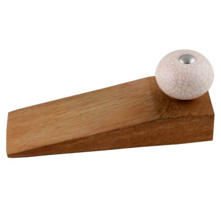 Cream Pink Crackle Ceramic Wooden Door Stopper